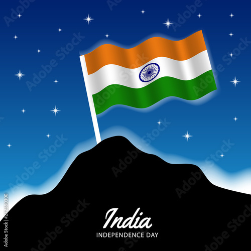 Happy India independence day poster template flyer with flag wave and wheel party republic day