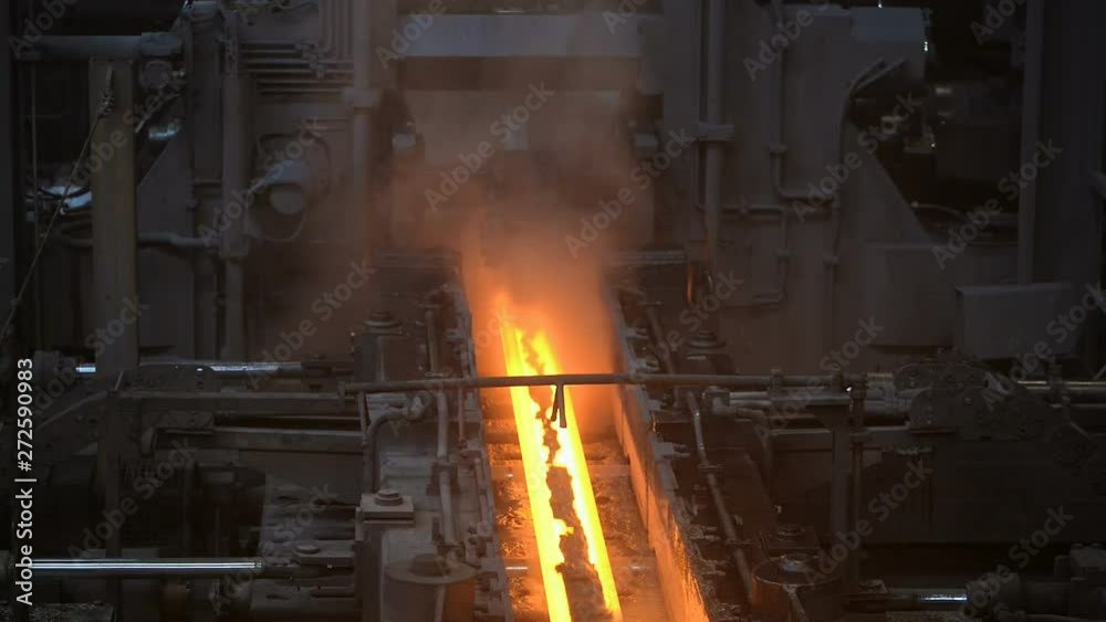 conveyor with hot steel at manufacture of steel plant 
