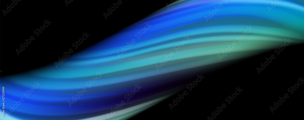 Fototapeta premium Abstract wave lines fluid rainbow style color stripes on black background. Artistic illustration for presentation, app wallpaper, banner or poster