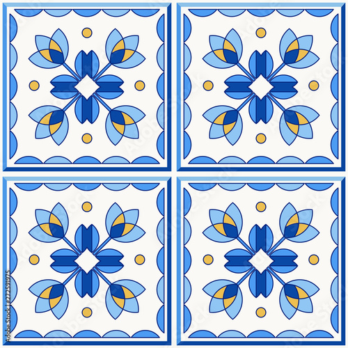 Traditional Portugal Lisbon azulejo ceramic tiles pattern.
