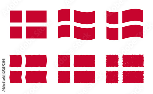 Denmark flag vector illustration set, official colors of Kingdom of Denmark flag