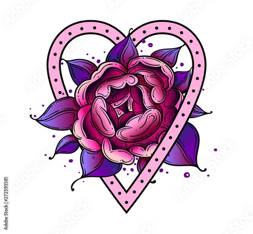 Tattoo Rose flower.Tattoo, mystic symbol. Boho print, poster, t-shirt. textiles. Vector illustration art. Vintage engraving. Vintage style. Traditional art tattoos. Blackwork. Isolated vector