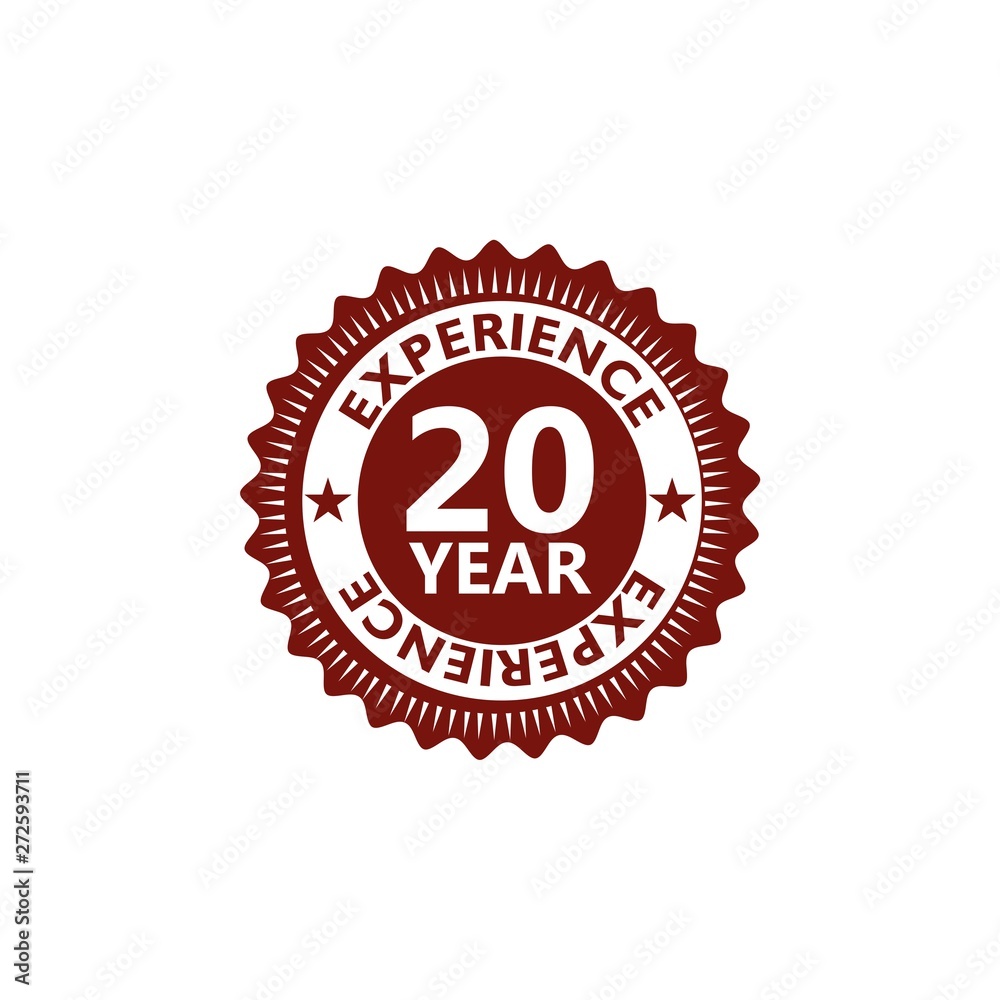 Twenty Year experience label seal, 20 year experience Twenty Year experience label seal, 20 year experience