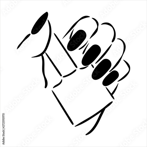 Vector hand drawn illustration of manicure and nail polish on woman hands