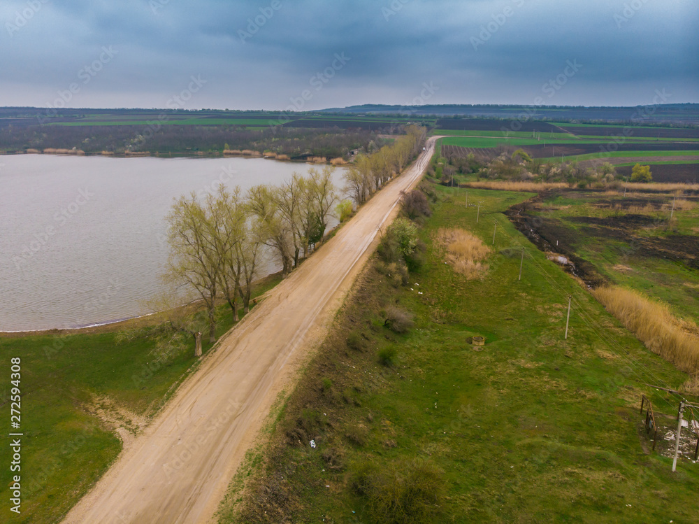 Country landscape in the spring. Aerial view. Moldova,2019
