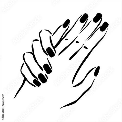 Vector hand drawn illustration of manicure and nail polish on woman hands