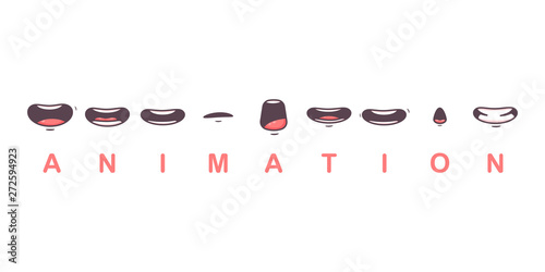 Mouth animation vector cartoon flat lips talk expression character isolated on a white background.