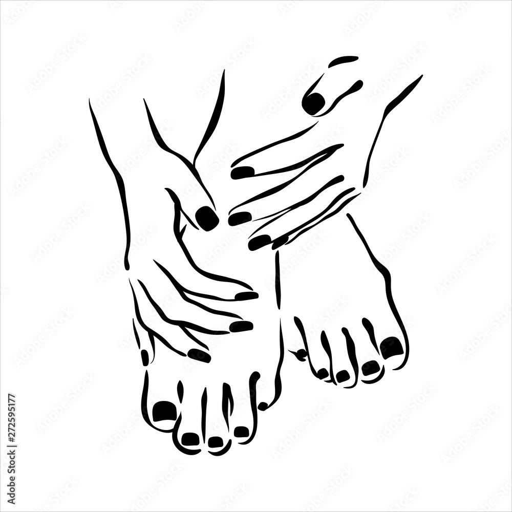 Vector hand drawn illustration of manicure and pedicure