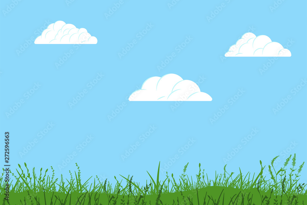 Cloud and grass vector cartoon background. Stock Vector | Adobe Stock