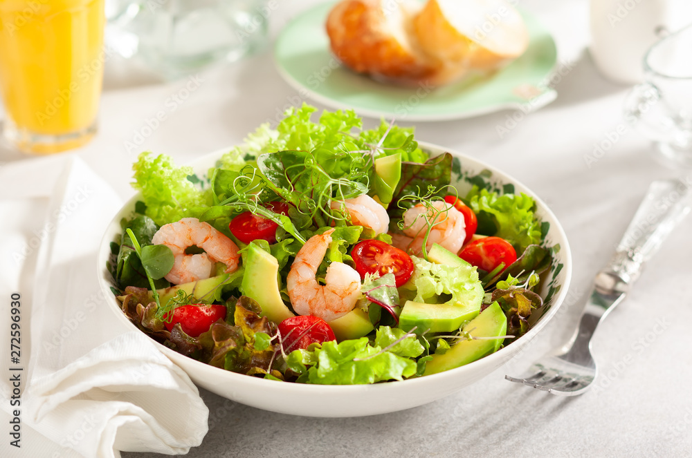 Fresh summer salad with shrimp, avocado and tomato Fresh summer salad with shrimp, avocado and tomato