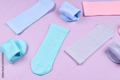 Colorful collection of cotton socks.