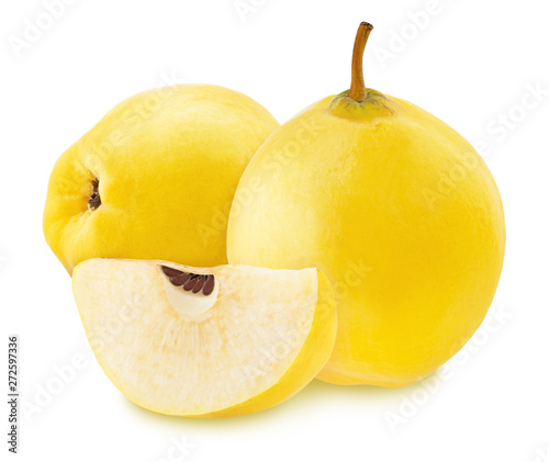 Composition with apple-quinces isolated on white background.