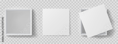 White box mock up model 3D top view with shadows. Box package template on transparent background.