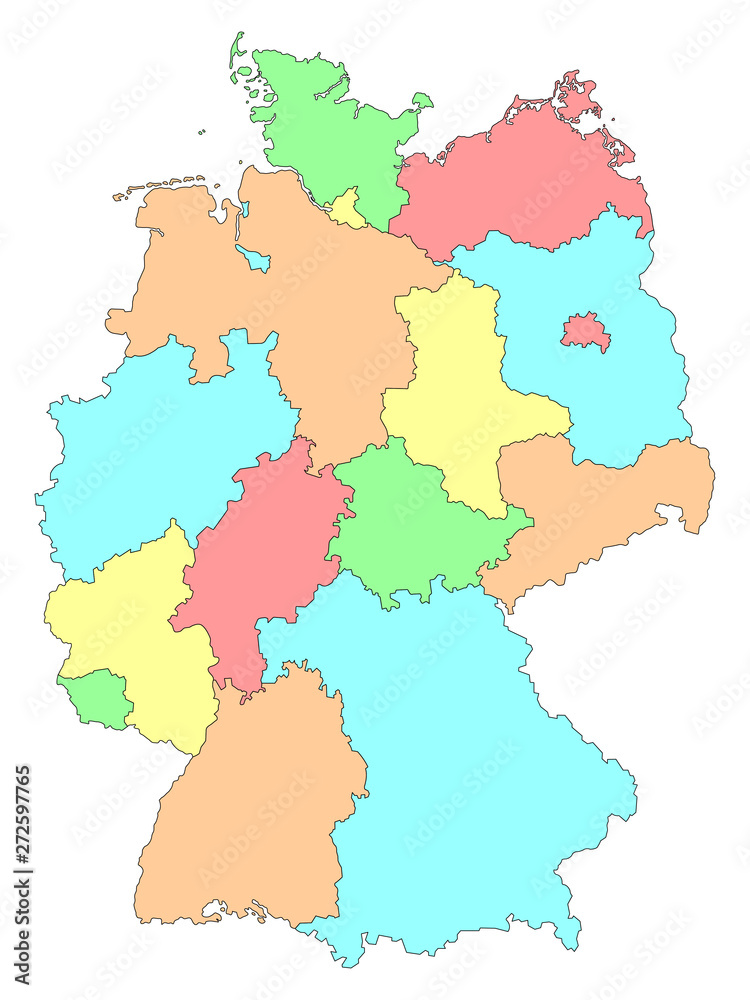 Vector colorful detailed map of Germany isolated on white background