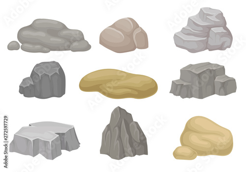 Set of stones and rocks. Vector illustration on white background.