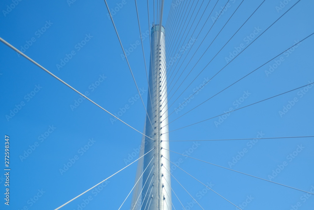 Fototapeta premium Abstract view of Bridge building architecture landmark with blue sky and cloud