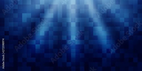 Blue pixel background. Mosaic abstraction horizontal banner.