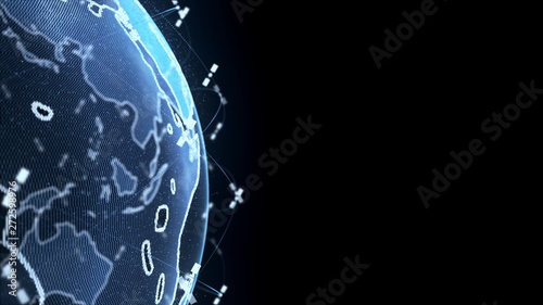 Global network network connection the world abstract 3D rendering satellites starlink. satellites create oneweb or skybridge surrounding planet conveying complexity big data flood the modern digital photo