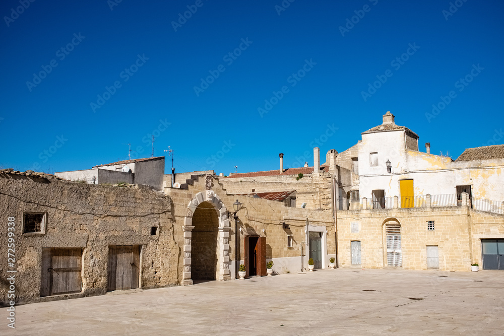Old square of Poggiorsini village. Apulia region, Italy
