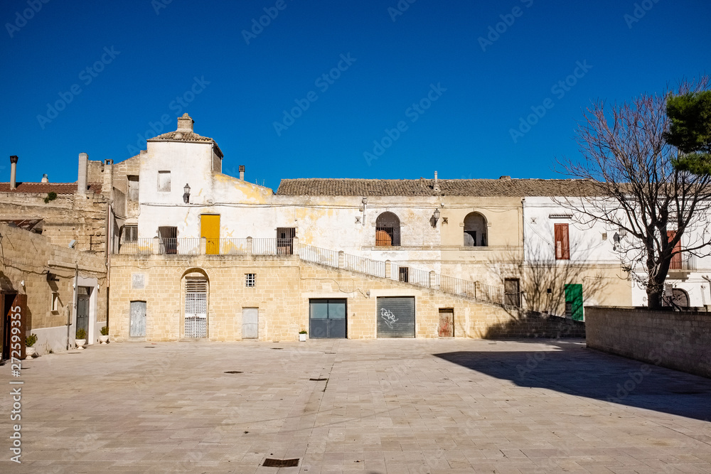 Old square of Poggiorsini village. Apulia region, Italy