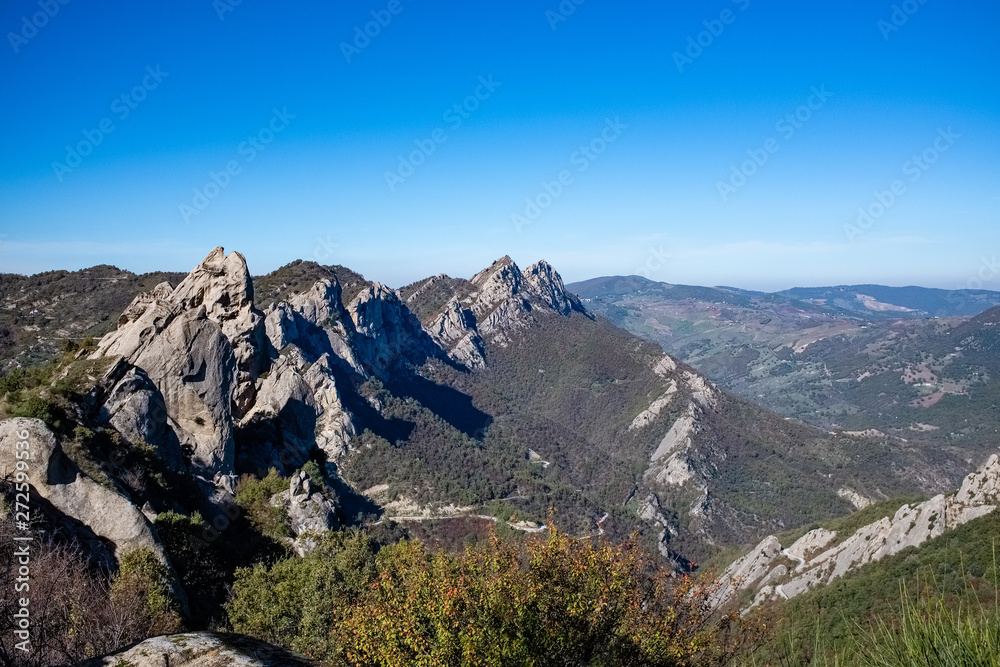 Landscape of Dolomites of Basilicata mountains called Dolomiti Lucane. Basilicata region, Italy