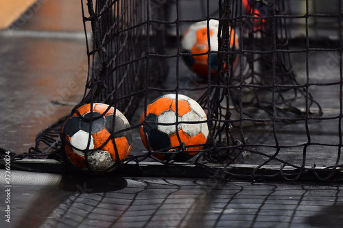 Handball ball and the net from the goal
