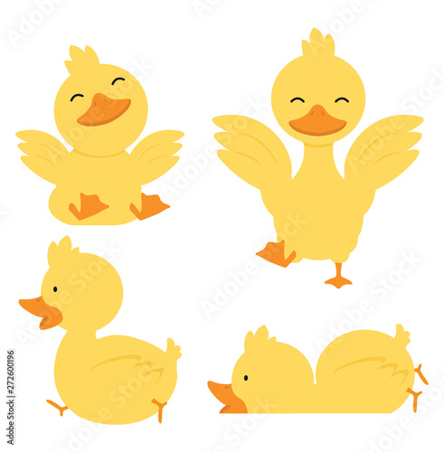 Cute yellow duck character set
