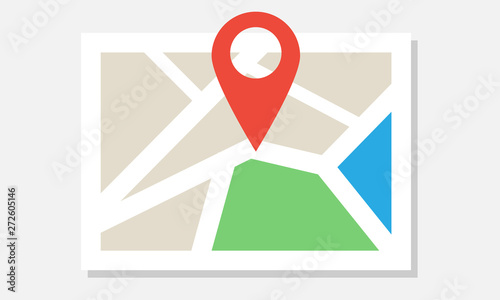 Flat colorful map icon with pin marker. Vector illustration.