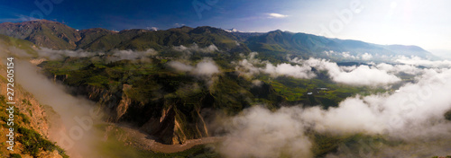 Aerial panoramic view to Colca canyon from the Tunturpay viewpoint, Chivay, Arequipa, Peru