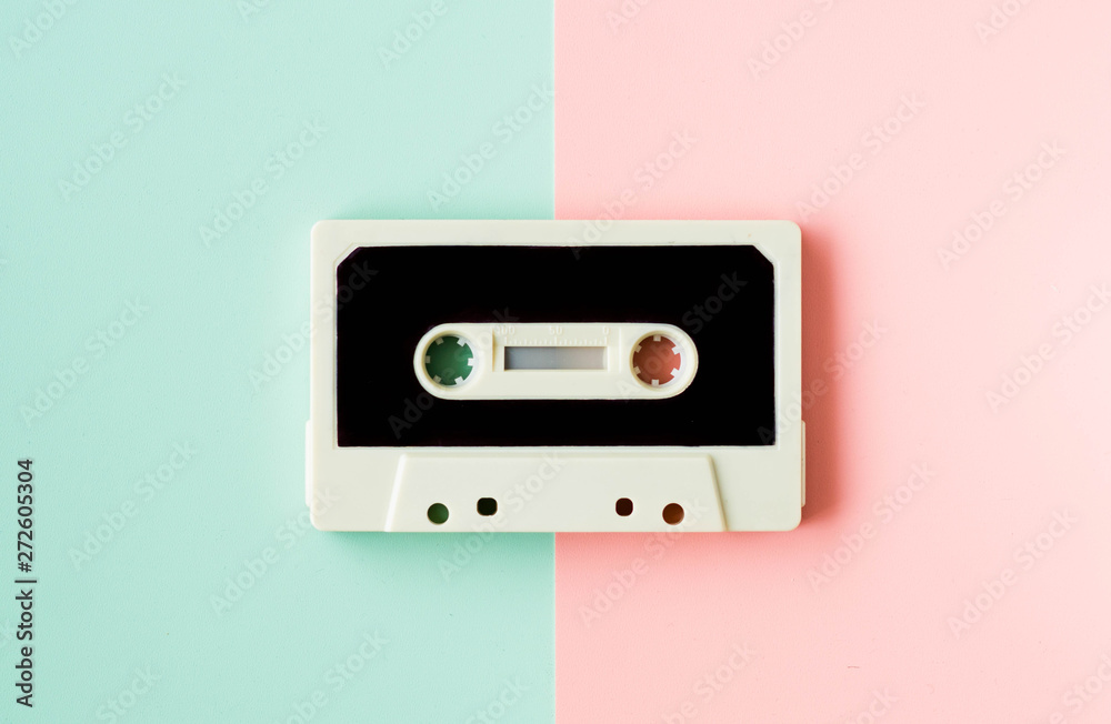 Cassette for tape recorder or walkman, in happy pastel colors - a symbol of 80s, 90s period