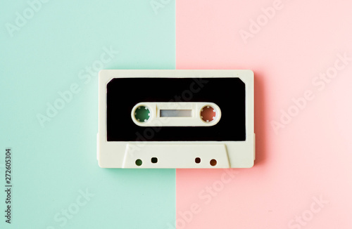 Obraz na płótnie Cassette for tape recorder or walkman, in happy pastel colors - a symbol of 80s, 90s period w salonie