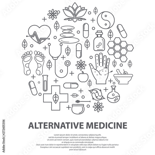 Alternative Medicine centre vector concept. Holistic center, naturopathic medicine, homeopathy, acupuncture, ayurveda, chinese medicine, womans health. For web site, print design, business card.