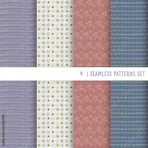 Fototapeta Naklejka Na Ścianę i Meble -  Collection of seamless patterns in vintage style. Endless texture for harmonious retro design, advertising, greeting cards, posters, advertising.Abstract background. Vector. Printing on fabric