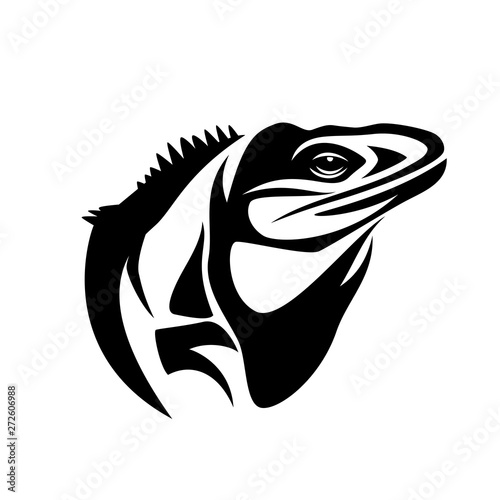 iguana lizard black and white profile portrait - reptile head vector outline