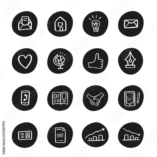 Hand drawn icons set. Social icons, communication icons