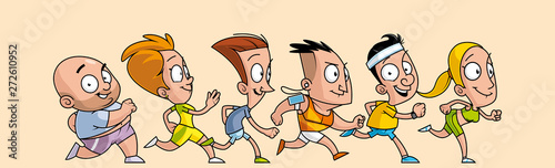 Group of cartoon  runners
