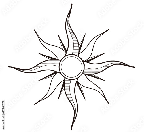 レトロな太陽の線画（AI ver8）