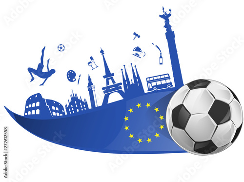 european flag with soccer ball and monument symbol