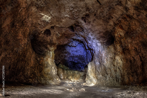 Devetashka cave near Lovech, Bulgaria. Cave formation, tourist a