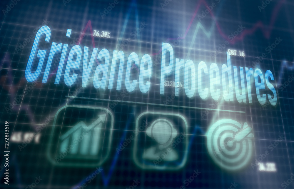 Grievance Procedures concept on a blue dot matrix computer display. Grievance Procedures concept on a blue dot matrix computer display.