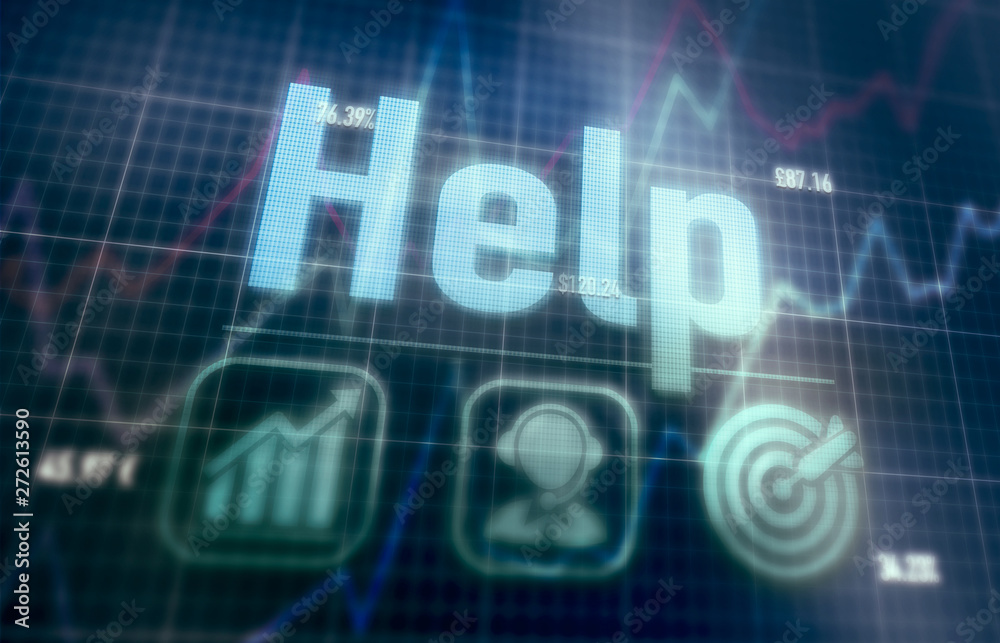 Help concept on a blue dot matrix computer display. Help concept on a blue dot matrix computer display.