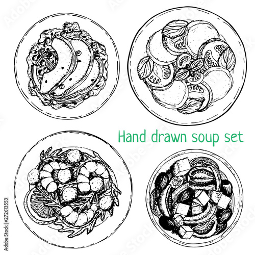 Set of lunch and dinner ingredients top view