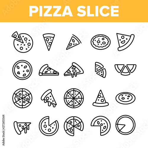 Pizza Triangle Slices Vector Linear Icons Set. Delicious Pizza Piece, Street Food Outline Symbols Pack. Restaurant Menu, Pizzeria Logo. Traditional Italian Dish, Fastfood Isolated Contour Illustration