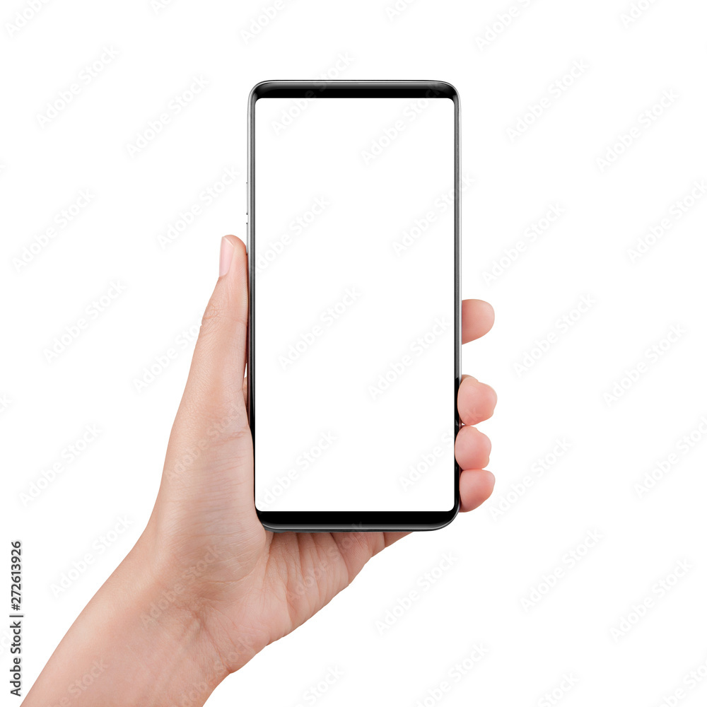 Isolated female hand holding a cellphone with clipping path Isolated female hand holding a cellphone with clipping path