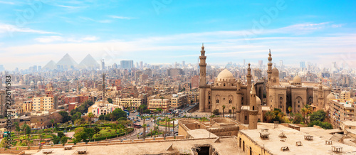 The Mosque-Madrassa of Sultan Hassan in the panorama of Cairo, Egypt