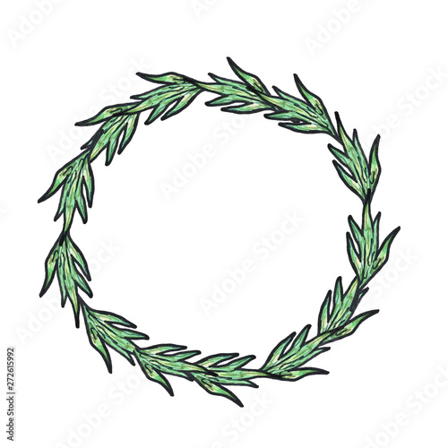 Green wreath. tropical leaves. Laurel wreath isolated 