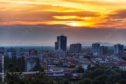Summer sunset over Plovdiv city, Bulgaria. European capital of culture 2019 and the oldest living city in Europe. Photo from one of the hills in the city.