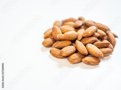 Almonds closeup on white background