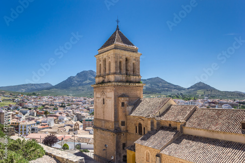 Church tower and surrounding landscape of Alcaudete, Spain