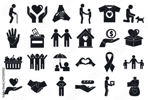 Volunteering helping icons set. Simple set of volunteering helping vector icons for web design on white background